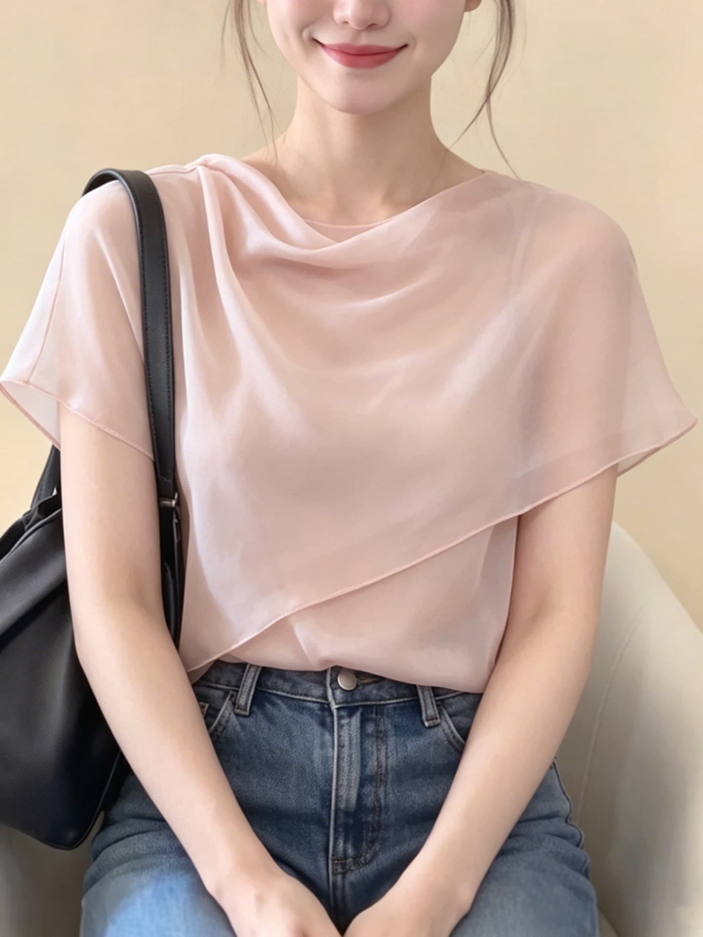 프랑스식 핑크색 흔들다 칼라 숄 반팔 여성 셔츠 여름 새로운 디자인 센스 자이언트 잘 생긴 ~ 중 품격 맨위 상세 이미지 6