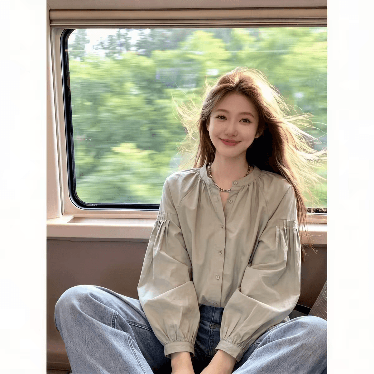 가을 의상 새로운 빅 사이즈 여성 의류 레트로 프랑스식 주름 거품 소매 루즈핏 셔츠 맨위 외국 가스 Chic 작은 셔츠 상세 이미지 2