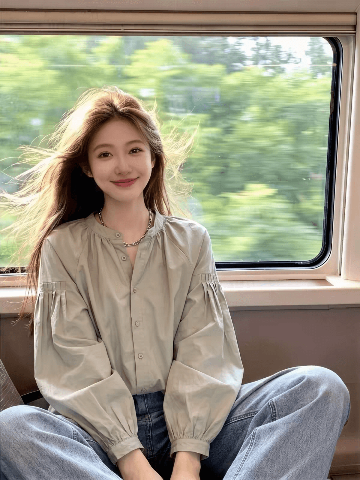 가을 의상 새로운 빅 사이즈 여성 의류 레트로 프랑스식 주름 거품 소매 루즈핏 셔츠 맨위 외국 가스 Chic 작은 셔츠 상세 이미지 4