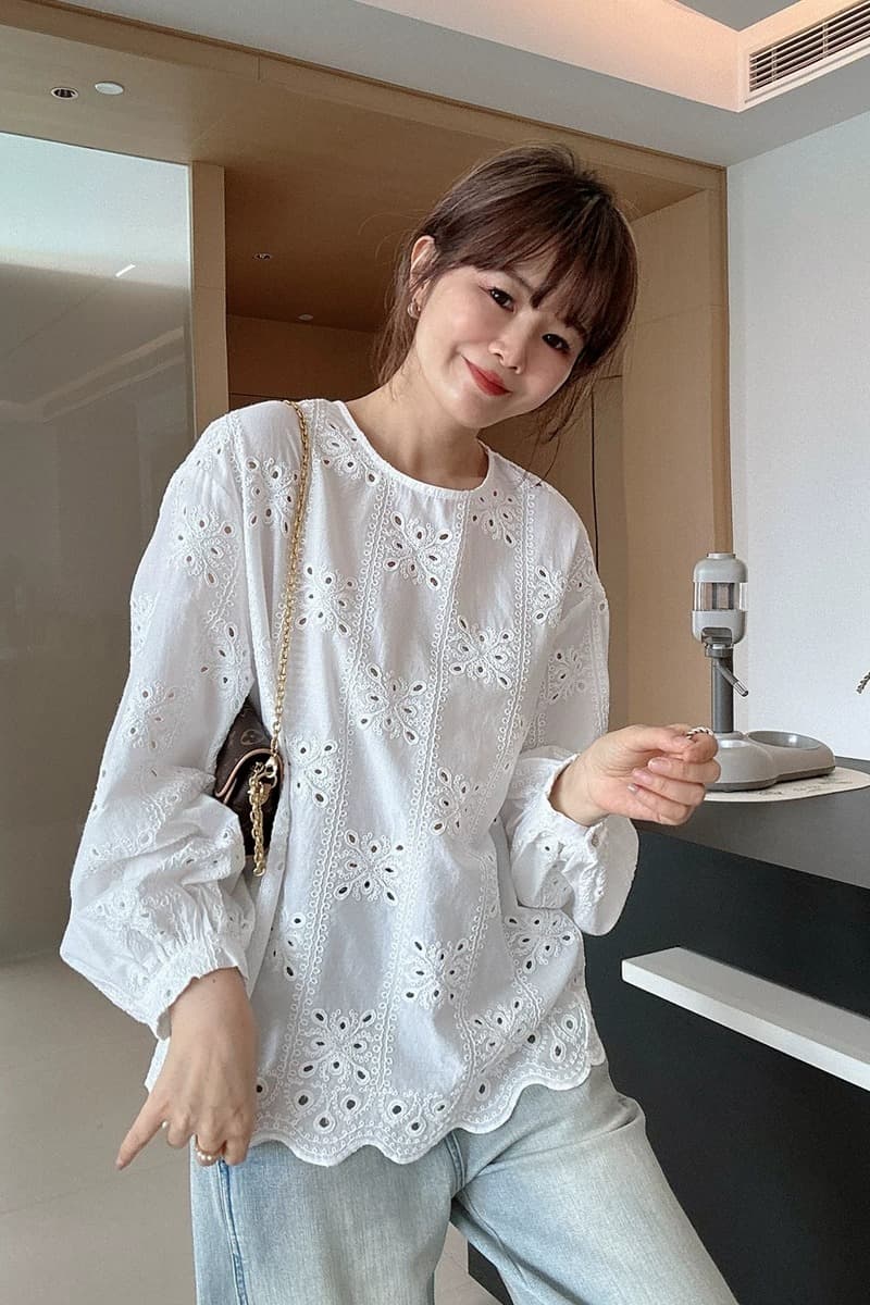 가을 의상 새로운 고급 센스 빛 럭셔리 연령 감소 외국 가스 아름다운 자이언트 잘 생긴 ~ 중 홀로우 아웃 자수 긴팔 셔츠 맨위 이미지 6