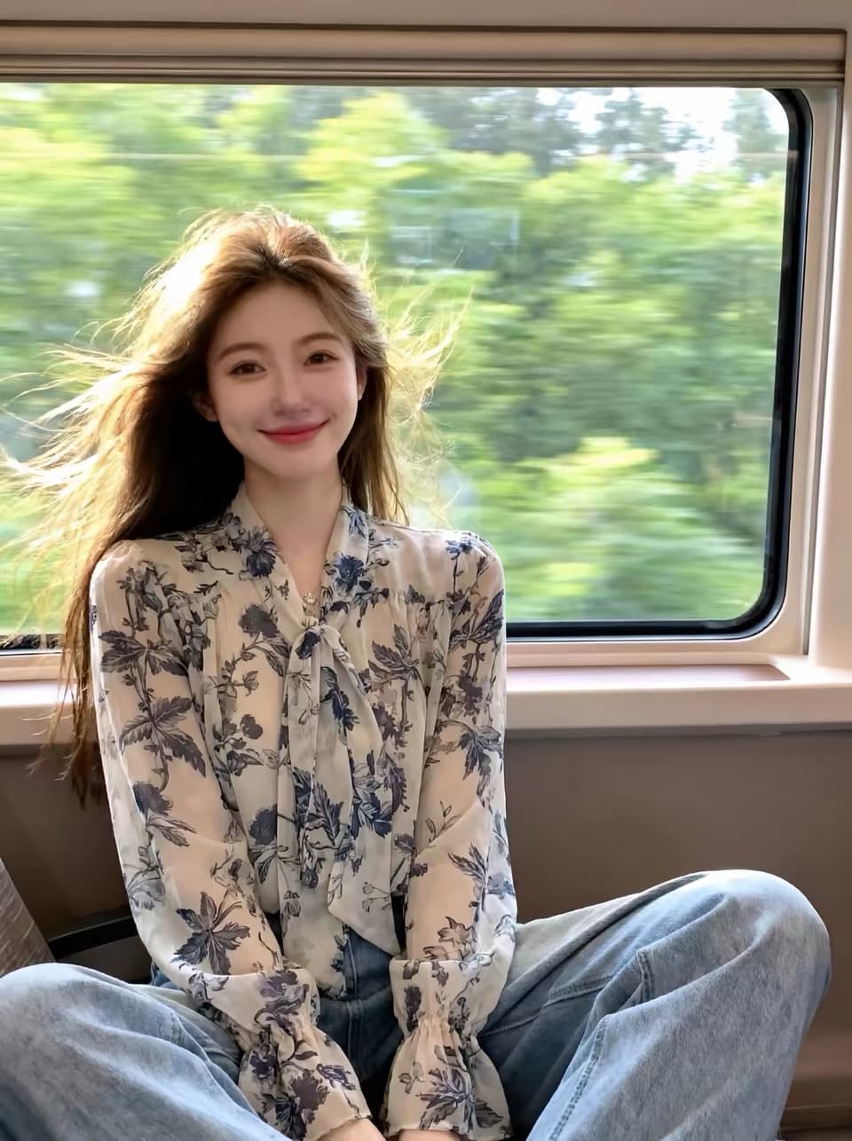 가을 의상 새로운 슬림해 보이는 쉬폰 출퇴근 바람 꽃무늬 리본 셔츠 디자인 센스 긴팔 레이스업 맨위 슈퍼 잘 생긴 상세 이미지 7