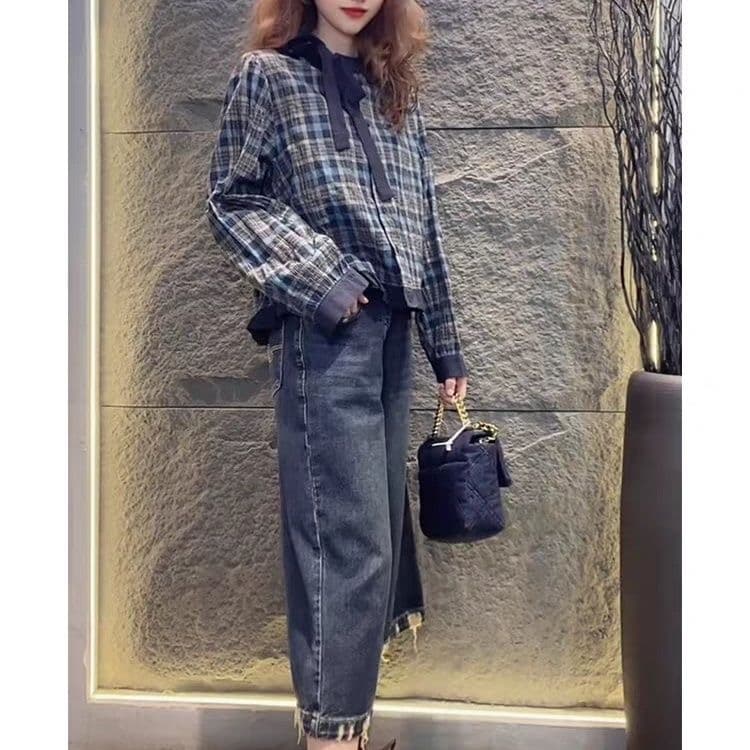 가을 의상 새로운 한 부서 레트로 스타일 체크무늬 맨위 라운드 넥 디자인 캐주얼 패션 셔츠 상세 이미지 14