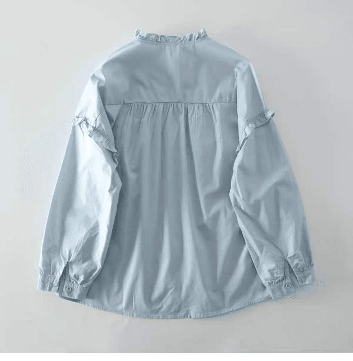 가을 의상 새로운 빅 사이즈 여성 의류 레트로 일본식 파란색 프릴 셔츠 루즈핏 품격 장기 Pleat 긴팔 맨위 이미지 3