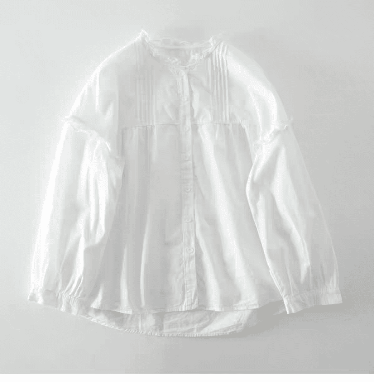 가을 의상 새로운 빅 사이즈 여성 의류 레트로 일본식 파란색 프릴 셔츠 루즈핏 품격 장기 Pleat 긴팔 맨위 이미지 4