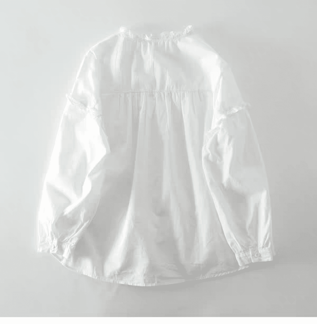 가을 의상 새로운 빅 사이즈 여성 의류 레트로 일본식 파란색 프릴 셔츠 루즈핏 품격 장기 Pleat 긴팔 맨위 상세 이미지 12