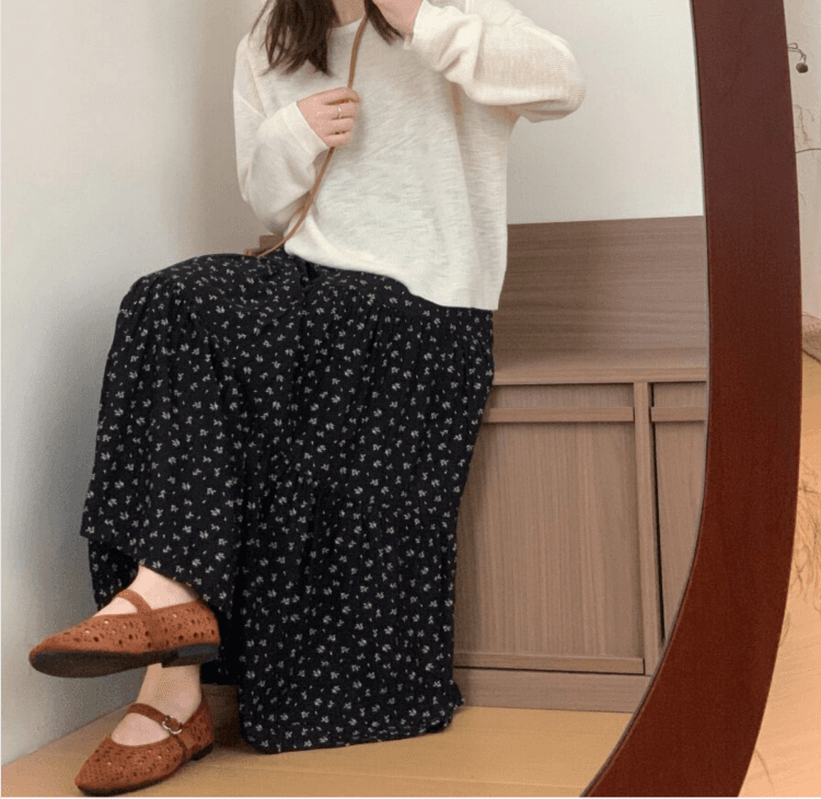 가을 의상 새로운 작은 꽃무늬 허리밴드 반신 스커트 여성 연령 감소 통기성 케이크 드레스 같이 갔다. 이신 가스 치마 이미지 2