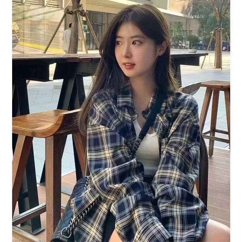 가을 의상 새로운 레트로 체크무늬 아메리칸 디자인 셔츠 루즈핏 느긋한 긴팔 셔츠 캐주얼 새로운 커플 맨위 상세 이미지 5