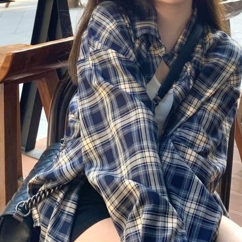 가을 의상 새로운 레트로 체크무늬 아메리칸 디자인 셔츠 루즈핏 느긋한 긴팔 셔츠 캐주얼 새로운 커플 맨위 상세 이미지 7