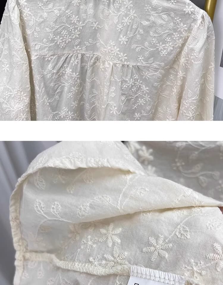 가을 의상 새로운 한국 순면 레이스 칼라 레이스 자수 긴팔 셔츠 여성 셔츠 패션 셔츠 상세 이미지 14