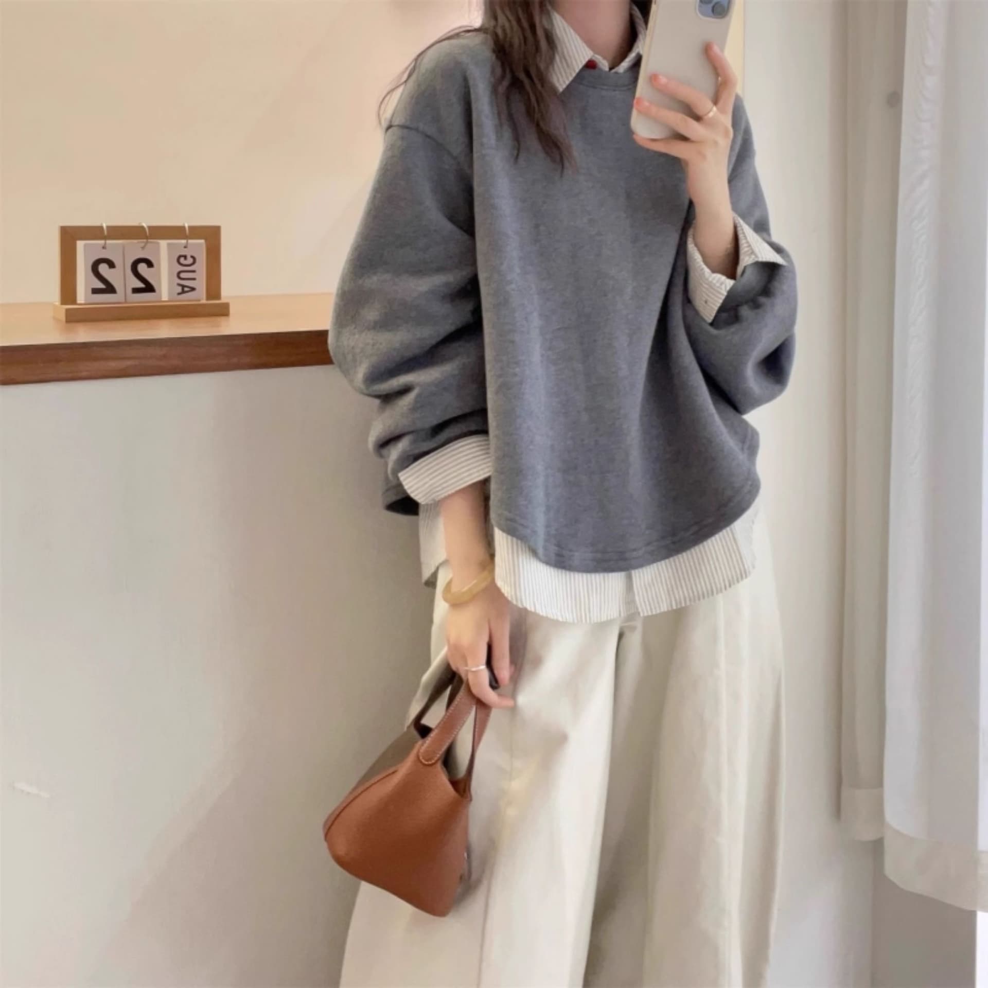 가을 의상 새로운 후드티 페이크 레이어드 후드티 여성 chic 착용 가져 가라. 빅 사이즈 지방 mm 슬림해 보이는 긍정적 인 어깨 의류 상세 이미지 2