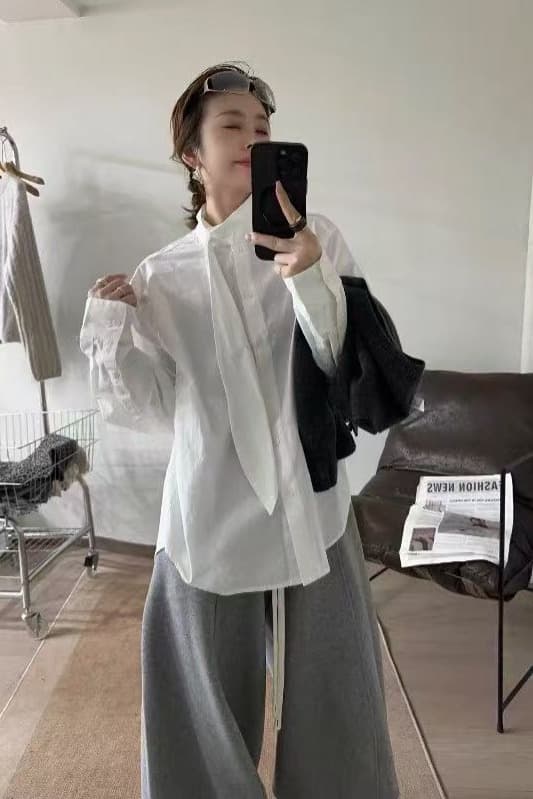 가을 의상 새로운 빅 사이즈 한국 고급 센스 파란색 스트라이프 셔츠 여성 긴 소매 루즈핏 외국 가스 슈퍼 잘 생긴 맨위 트렌디 이미지 6