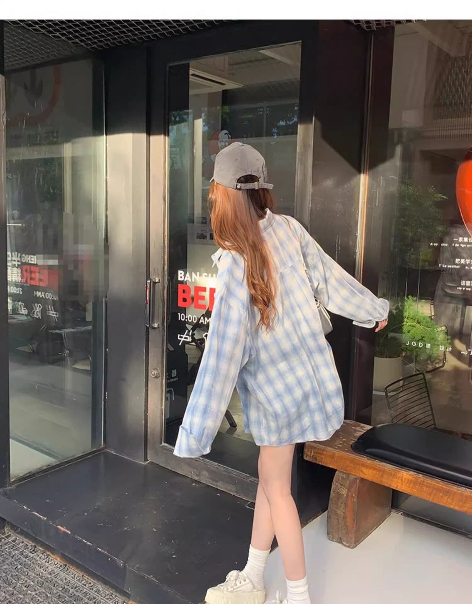 가을 의상 새로운 파란색 체크무늬 자외선 차단 셔츠 느긋한 캐주얼 루즈핏 긴팔 다용도 셔츠 디자인 맨위 재킷 상세 이미지 30