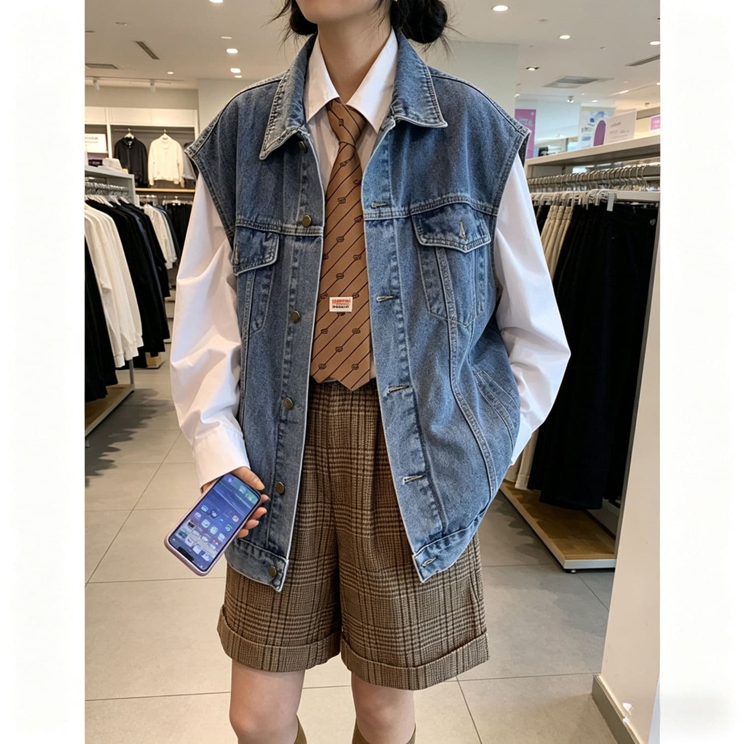 가을 의상 새로운 패션 레트로 루즈핏 민소매 데님 베스트 여성 짧은 다용도 외부 잡아라. 의류 이미지 4