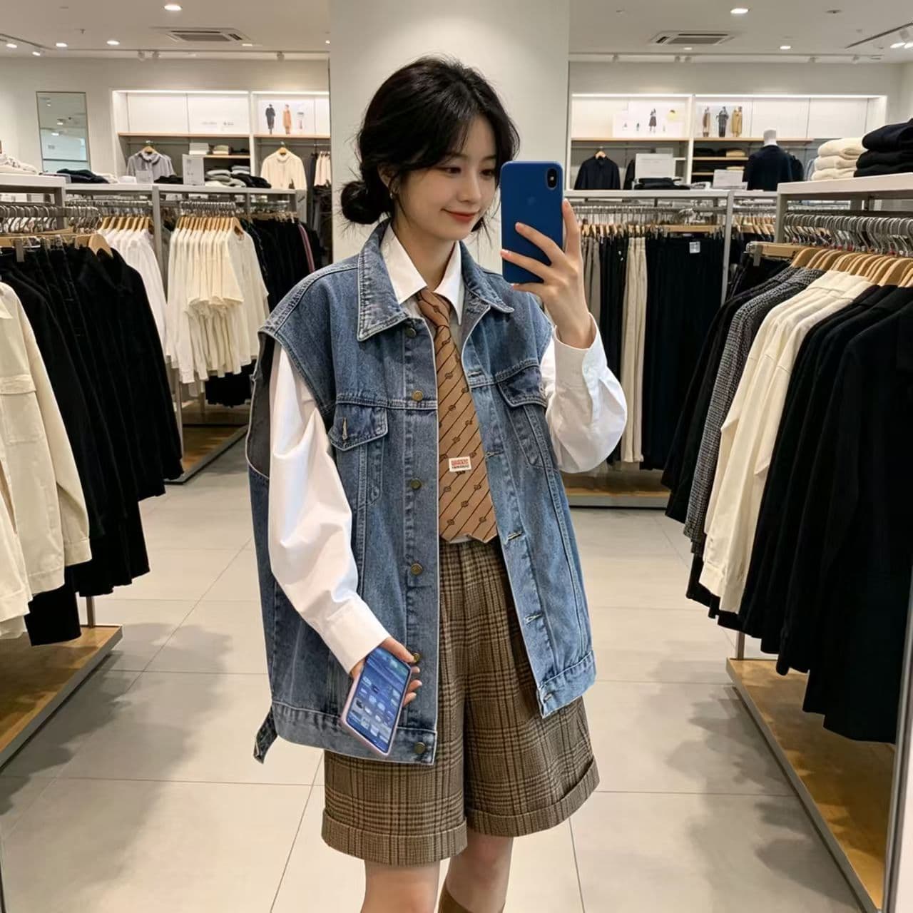 가을 의상 새로운 패션 레트로 루즈핏 민소매 데님 베스트 여성 짧은 다용도 외부 잡아라. 의류 상세 이미지 2