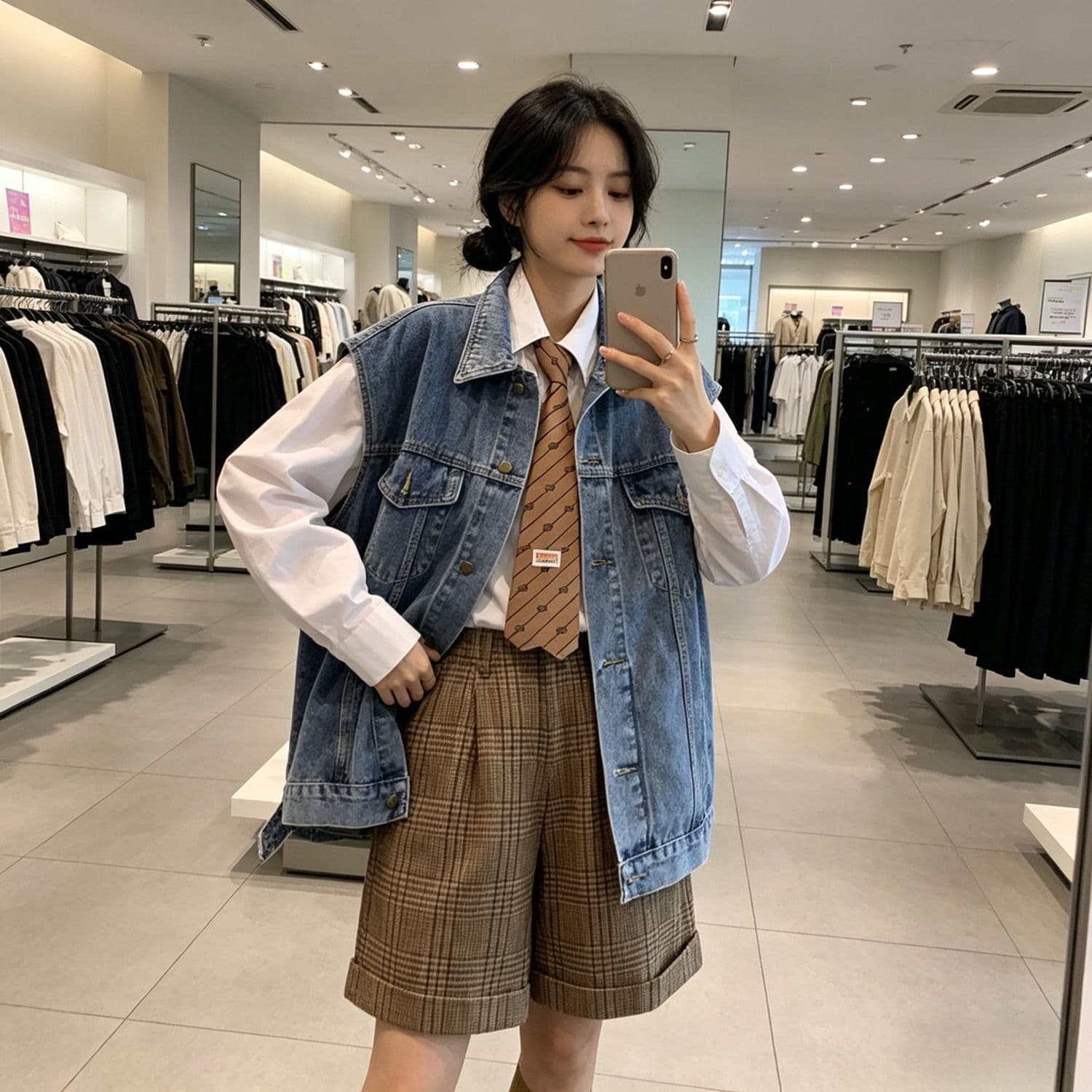 가을 의상 새로운 패션 레트로 루즈핏 민소매 데님 베스트 여성 짧은 다용도 외부 잡아라. 의류 상세 이미지 4