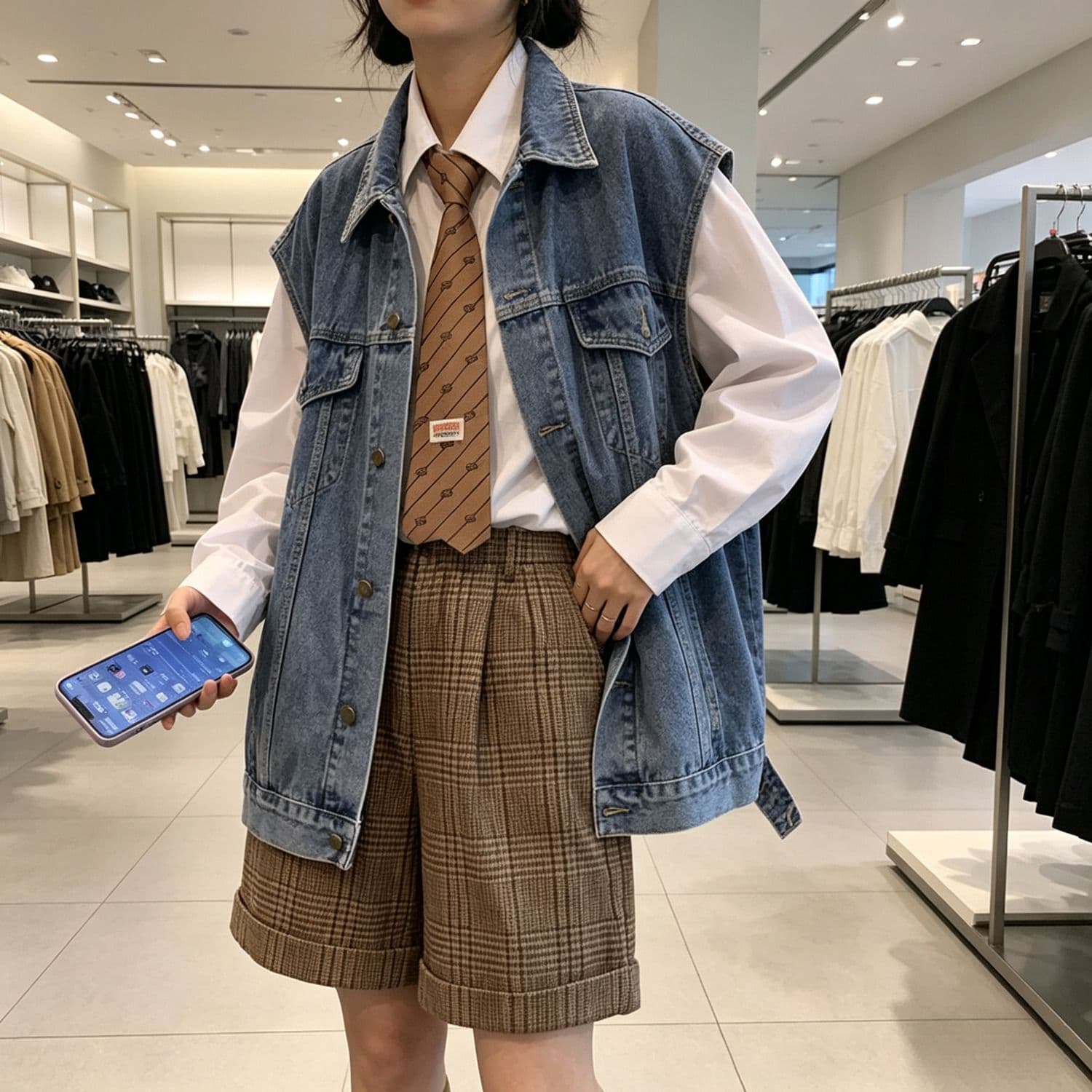 가을 의상 새로운 패션 레트로 루즈핏 민소매 데님 베스트 여성 짧은 다용도 외부 잡아라. 의류 상세 이미지 5