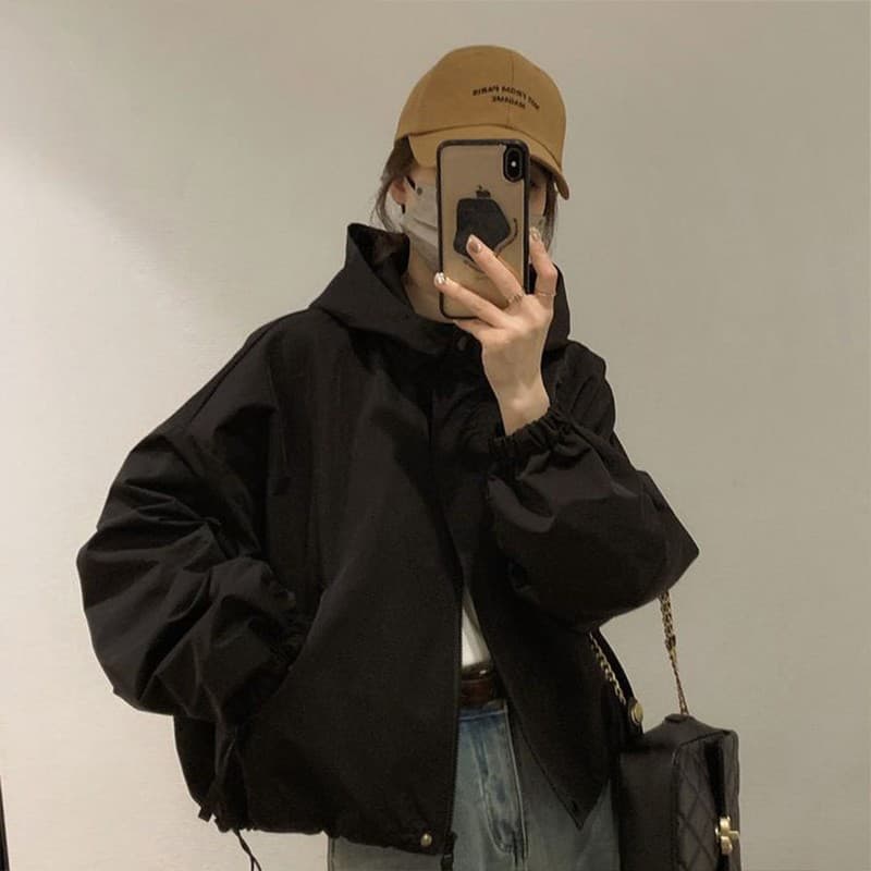 가을 겨울 의류 새로운 패션 워크웨어 자켓 루즈핏 쇼트 스타일 재킷 맨위 작은 키 후드 여성 코트 이미지 4