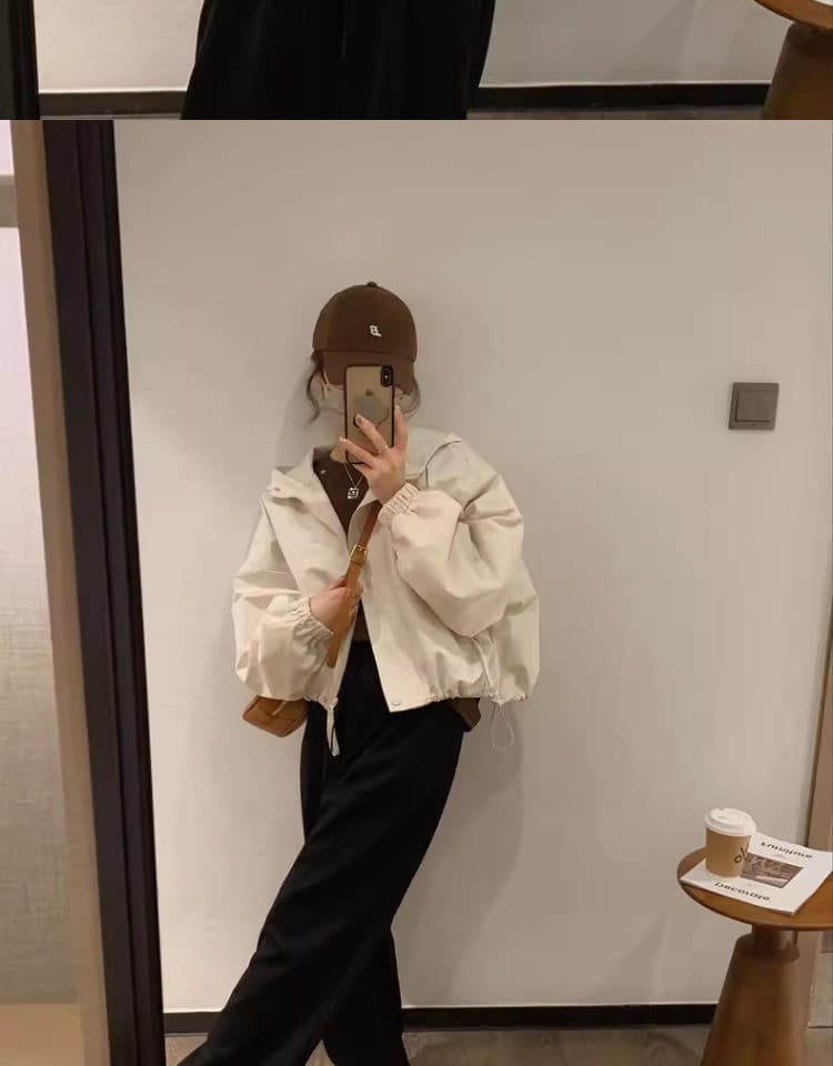 가을 겨울 의류 새로운 패션 워크웨어 자켓 루즈핏 쇼트 스타일 재킷 맨위 작은 키 후드 여성 코트 상세 이미지 11