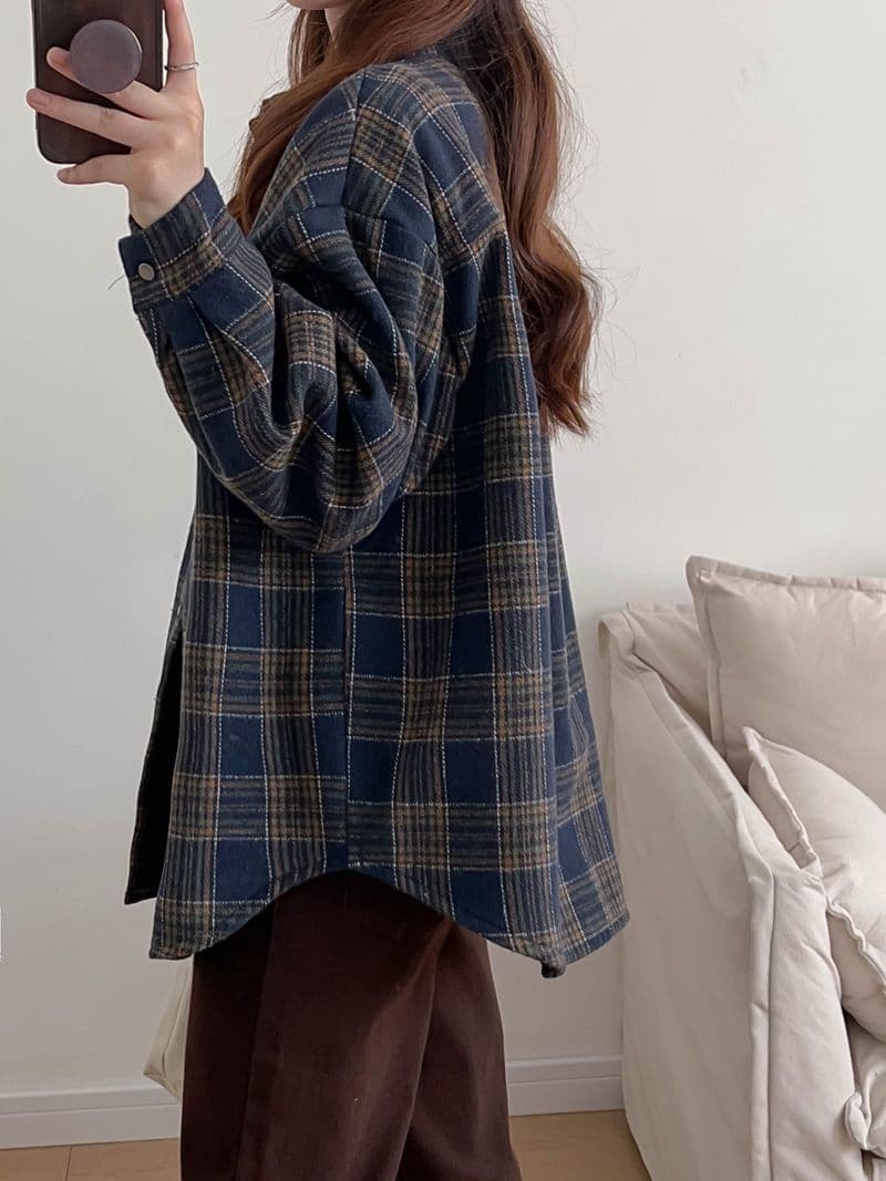가을 의상 새로운 작은 대중 긴팔 여성 셔츠 루즈핏 레트로 폴로 칼라 체크무늬 맨위 외국 가스 셔츠 재킷 상세 이미지 8