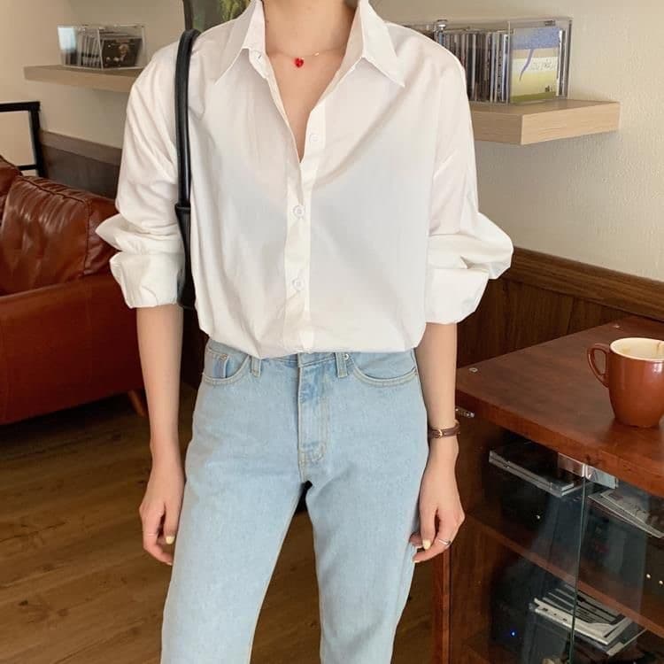 가을 의상 새로운 작은 심장 기계 화이트 여성 셔츠 디자인 센스 작은 대중 Chic 캐주얼 루즈핏 셔츠 한 팬 맨위 상세 이미지 3
