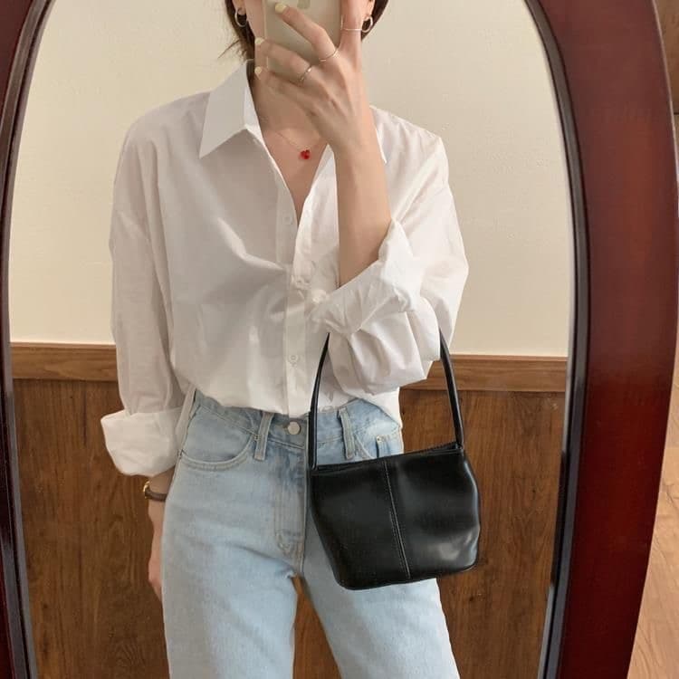 가을 의상 새로운 작은 심장 기계 화이트 여성 셔츠 디자인 센스 작은 대중 Chic 캐주얼 루즈핏 셔츠 한 팬 맨위 상세 이미지 12