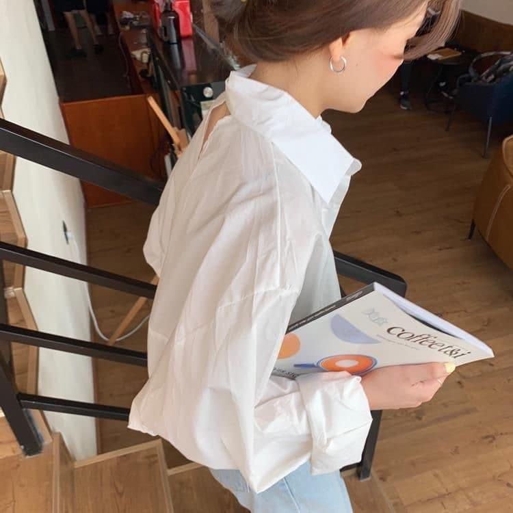 가을 의상 새로운 작은 심장 기계 화이트 여성 셔츠 디자인 센스 작은 대중 Chic 캐주얼 루즈핏 셔츠 한 팬 맨위 상세 이미지 19