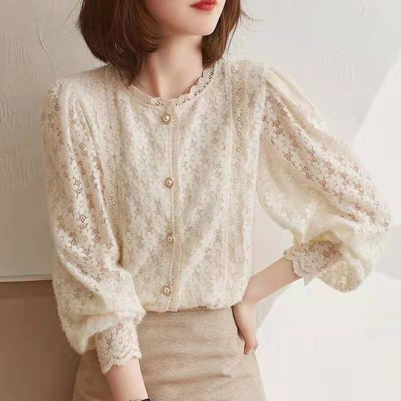 가을 의상 새로운 셔츠 패션 슬림해 보이는 레이스 작은 셔츠 외국 가스 루즈핏 기본 셔츠 다용도 연령 감소 맨위 상세 이미지 9