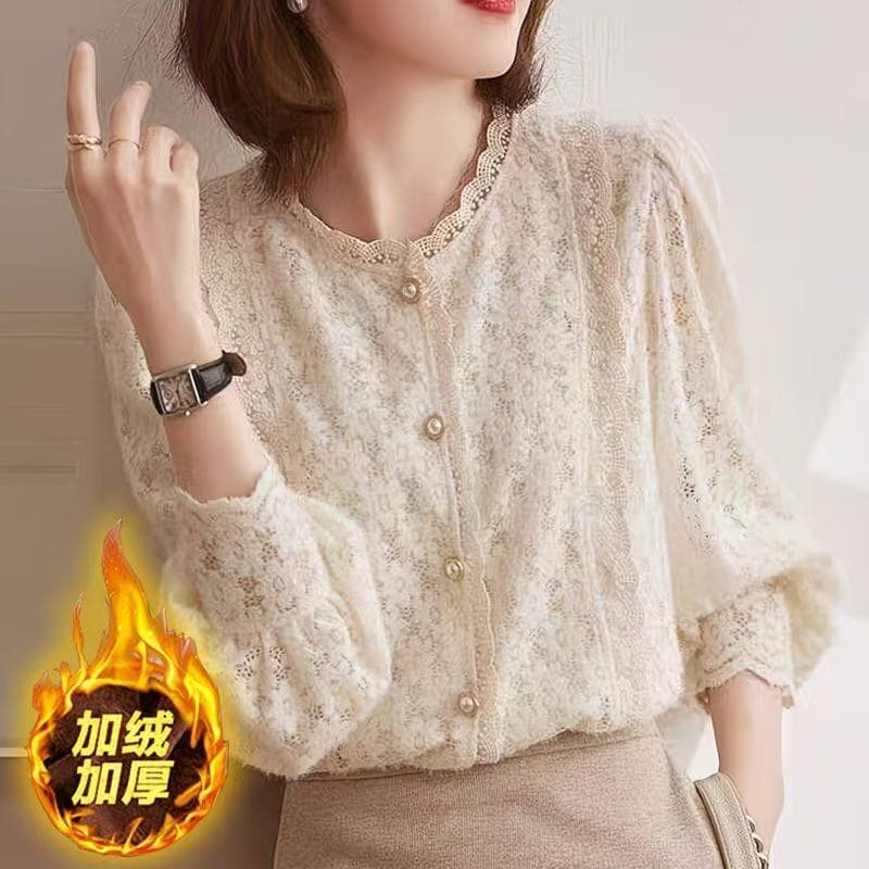 가을 의상 새로운 셔츠 패션 슬림해 보이는 레이스 작은 셔츠 외국 가스 루즈핏 기본 셔츠 다용도 연령 감소 맨위 상세 이미지 13