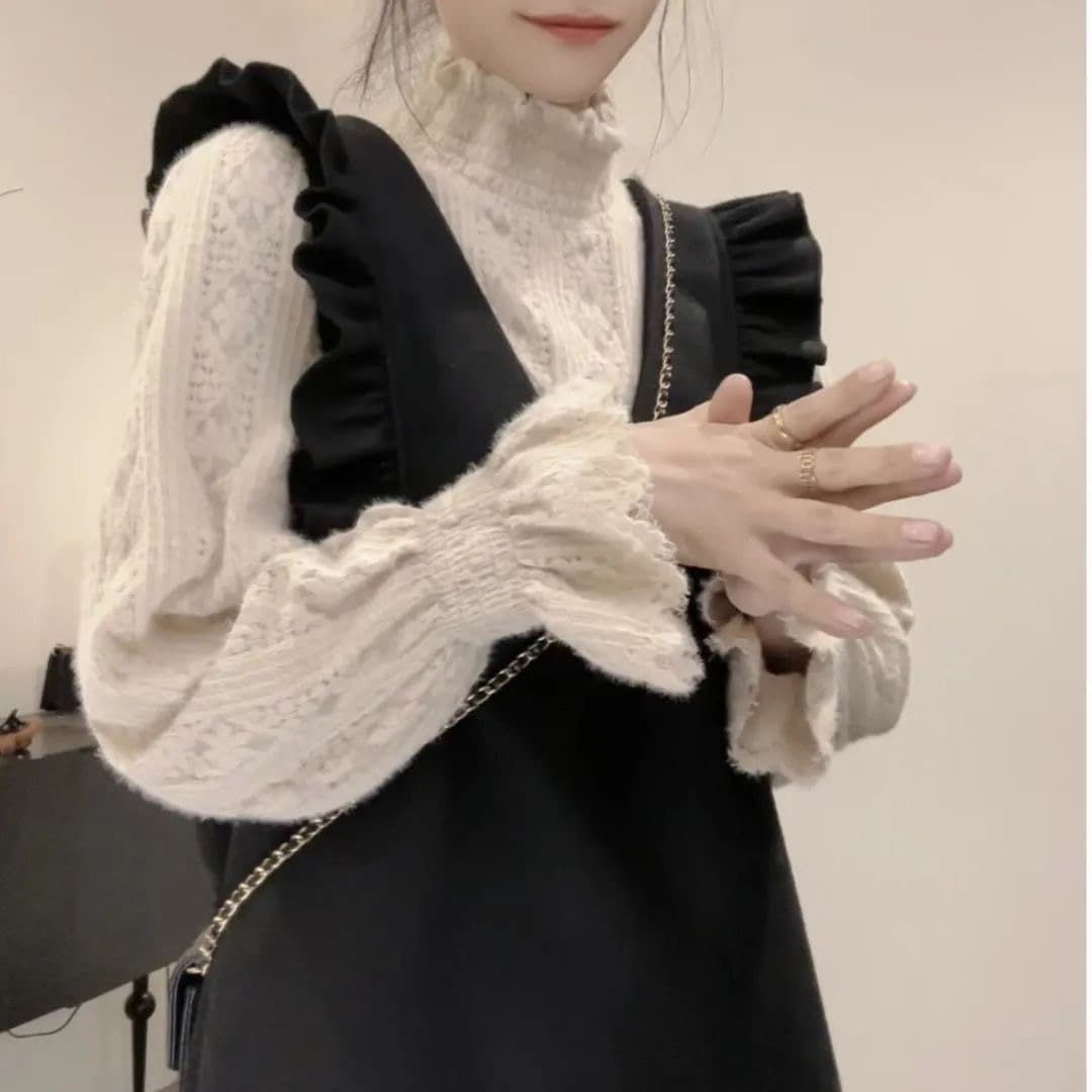 가을 의상 새로운 한 부서 품격 새로운 측면 터틀넥 레이스 두꺼운 외국 가스 만나는 맨위 이미지 5