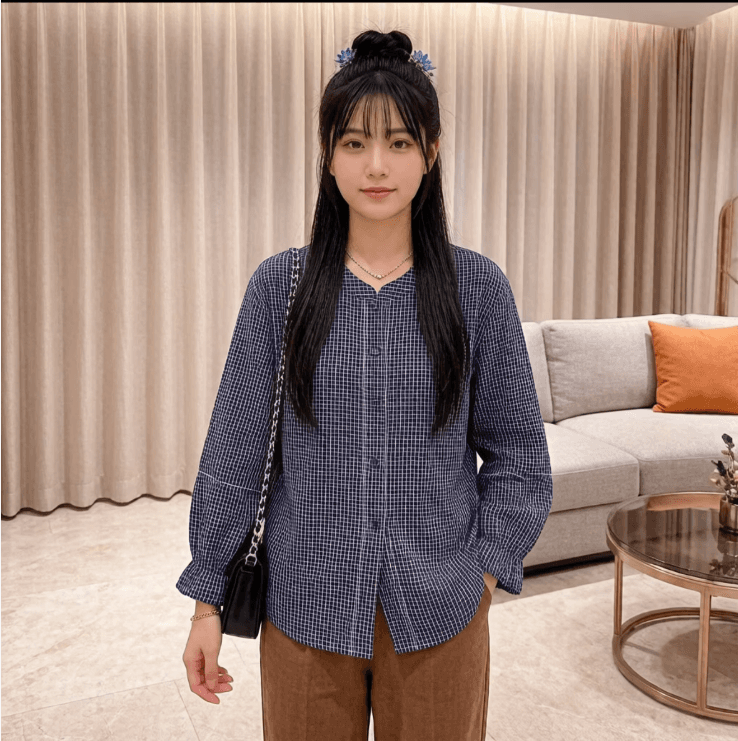 가을 의상 새로운 레트로 체크무늬 자수 패치워크 긴팔 여성 셔츠 루즈핏 체크무늬 디자인 센스 오픈 가디건 맨위 상세 이미지 2