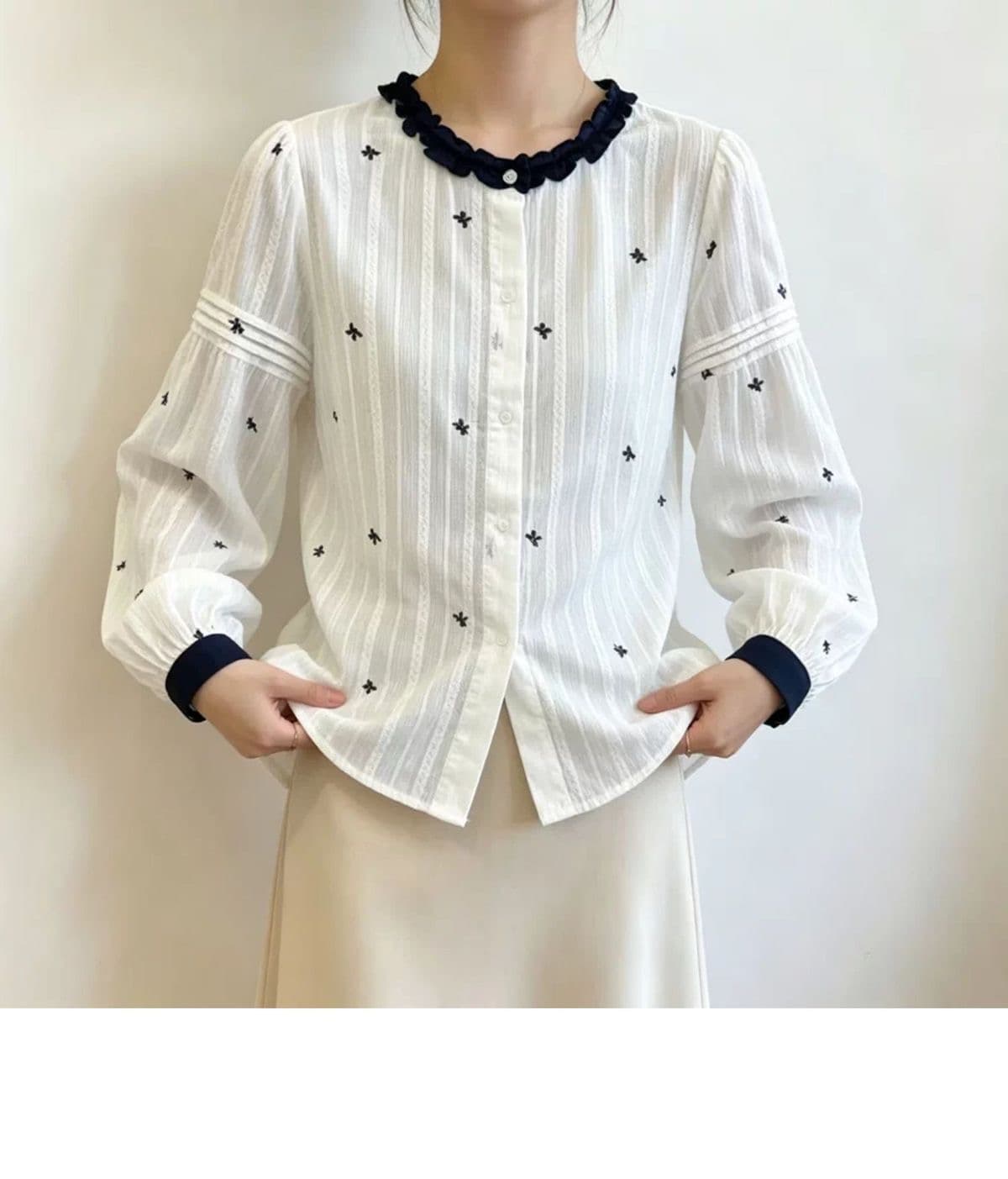 가을 의상 새로운 한 부서 자수 레이스 칼라 긴팔 여성 셔츠 루즈핏 외국 가스 디자인 센스 작은 대중 연령 감소 맨위 트렌디 상세 이미지 5