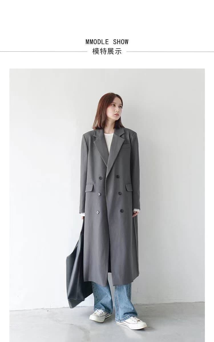 가을 겨울 의류 새로운 고급 회색 플러스 롱 코트 정장 재킷 재킷 인기 영국식 레트로 대 벨트 안감 상세 이미지 3