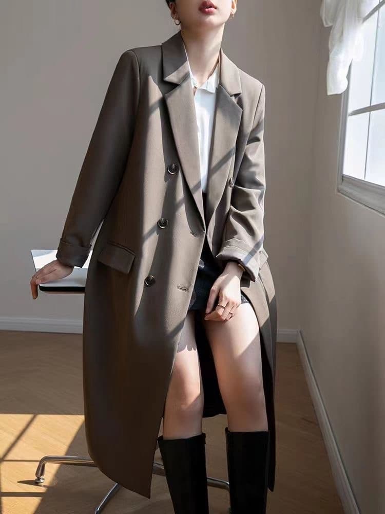 가을 겨울 의류 새로운 고급 회색 플러스 롱 코트 정장 재킷 재킷 인기 영국식 레트로 대 벨트 안감 상세 이미지 9