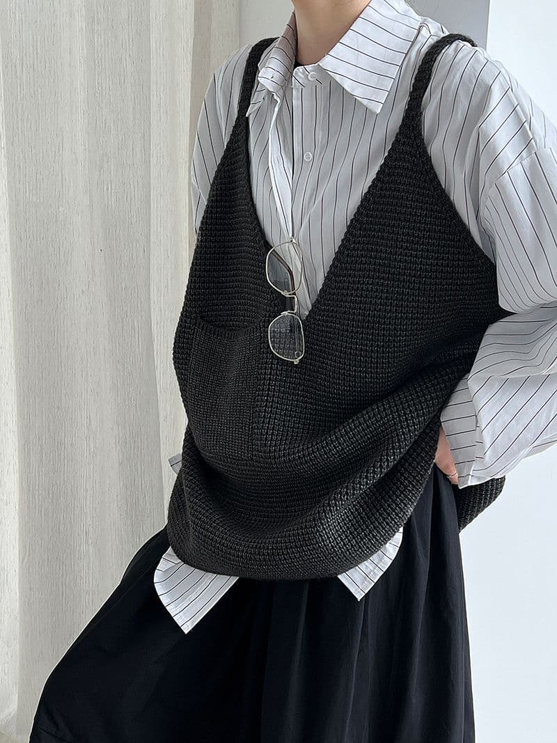 가을 겨울 의류 새로운 루즈핏 빅 사이즈 chic 느긋한 부담하지 마세요. 루즈핏 주머니 스웨터 조끼 슬립 외출용 상세 이미지 5