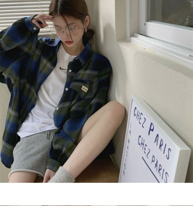 가을 의상 새로운 막대기 표준 격자 무늬 셔츠 긴팔 다용도 하라주쿠 스타일 캐주얼 루즈핏 빅 사이즈 맨위 셔츠 재킷 상세 이미지 9