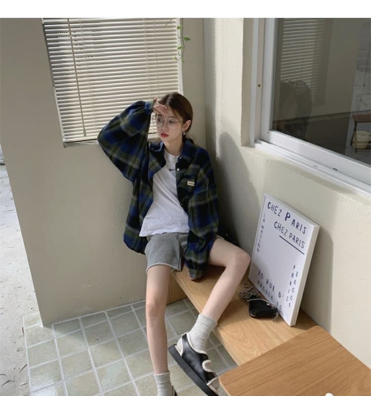 가을 의상 새로운 막대기 표준 격자 무늬 셔츠 긴팔 다용도 하라주쿠 스타일 캐주얼 루즈핏 빅 사이즈 맨위 셔츠 재킷 상세 이미지 11