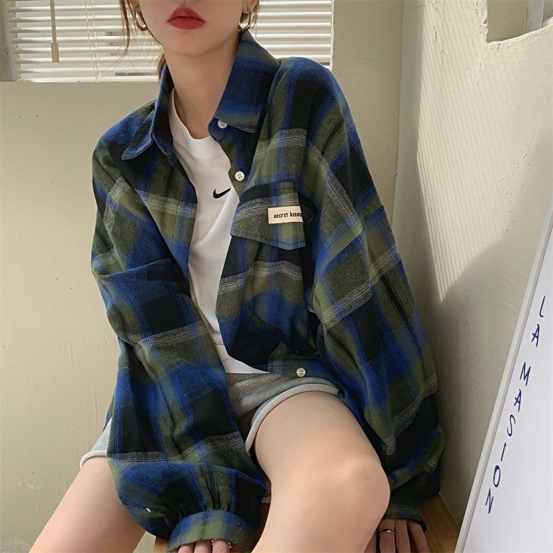 가을 의상 새로운 막대기 표준 격자 무늬 셔츠 긴팔 다용도 하라주쿠 스타일 캐주얼 루즈핏 빅 사이즈 맨위 셔츠 재킷 상세 이미지 13