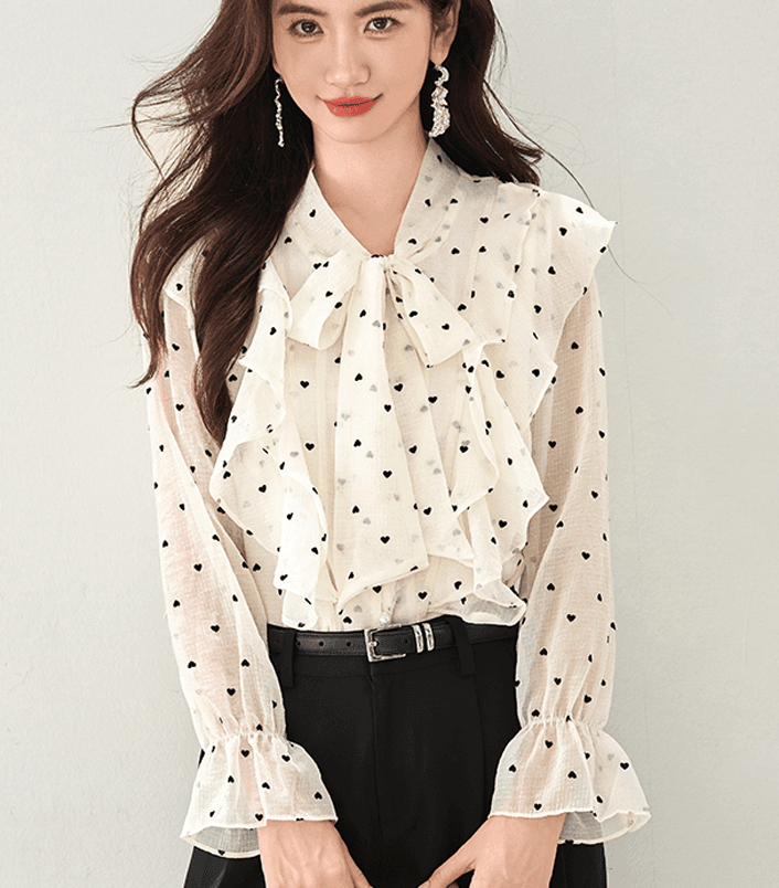 가을 의상 새로운 프랑스식 고급 센스 프릴 도트 무늬 셔츠 디자인 센스 스트랩 루즈핏 Chic 맨위