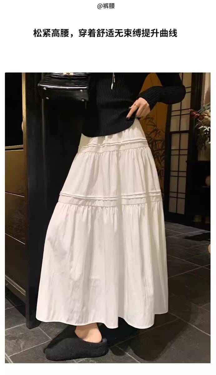 가을 의상 화이트 반신 스커트 여성 표지 고기 슬림해 보이는 한 마디 반 스커트 하이웨이스트 도루 가을 센스 큰 진자 우산 치마 상세 이미지 10
