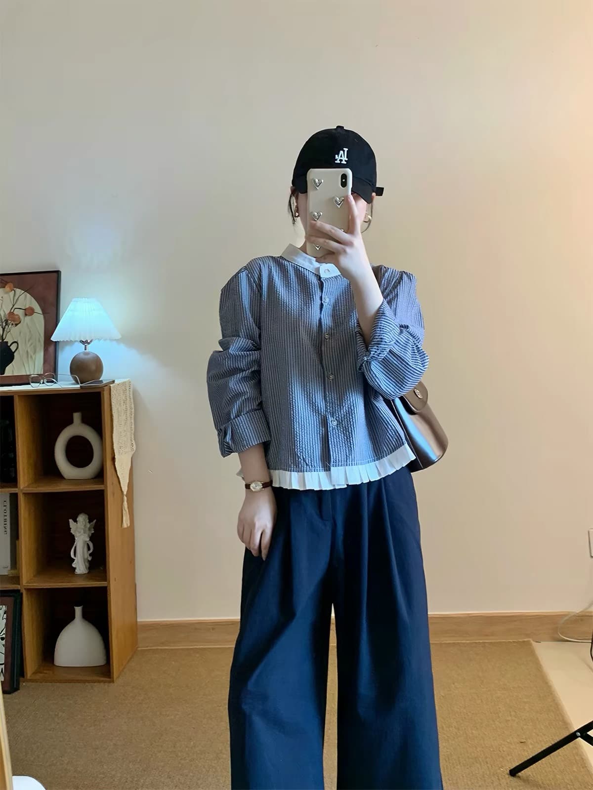 가을 의상 새로운 배색 스트라이프 여성 셔츠 고유 한 Chic 디자인 센스 루즈핏 긴팔 오픈 가디건 맨위 이미지 4