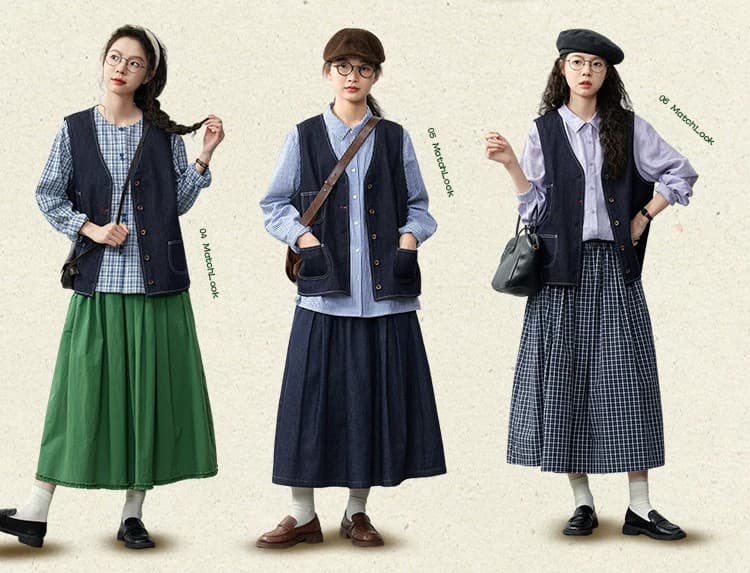 가을 겨울 새로운 진한 파란색 데님 조끼 여자 일본식 레트로 캐주얼 맨위 루즈핏 다용도 V넥 조끼 외부 가져 가라. 상세 이미지 3