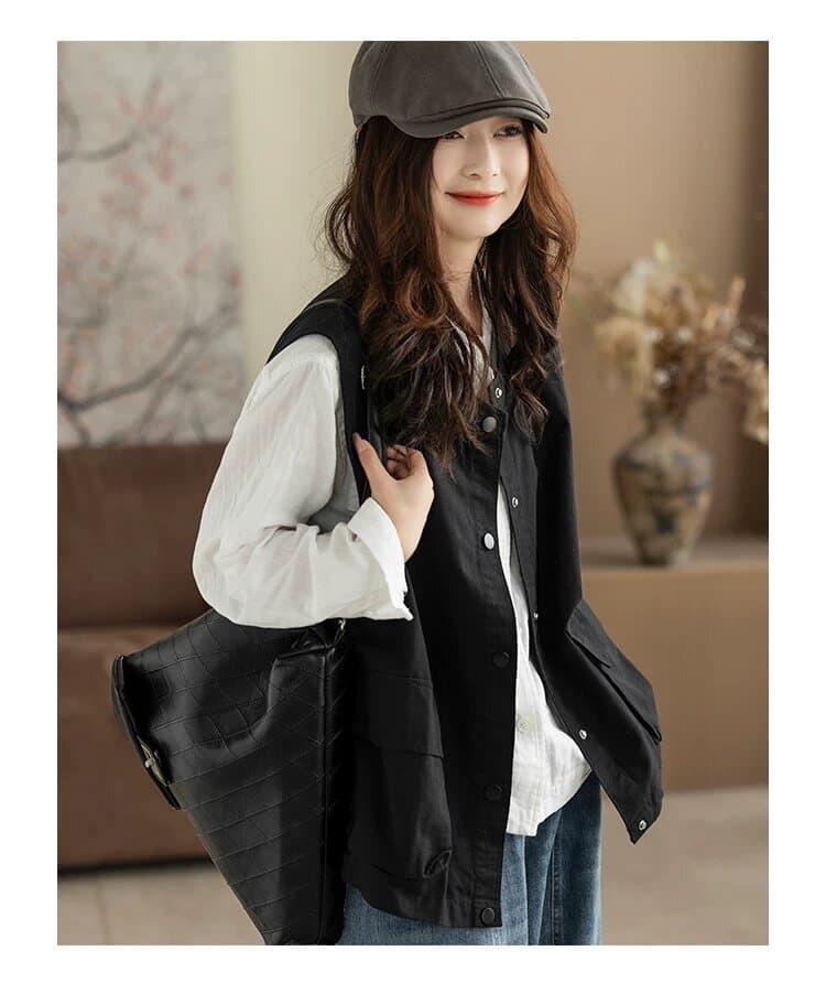 가을 겨울 새로운 레트로 스타일 워크웨어 워싱 면 베스트 재킷 조끼 캐주얼 스탠드 칼라 어깨 짧은 외투 상세 이미지 12