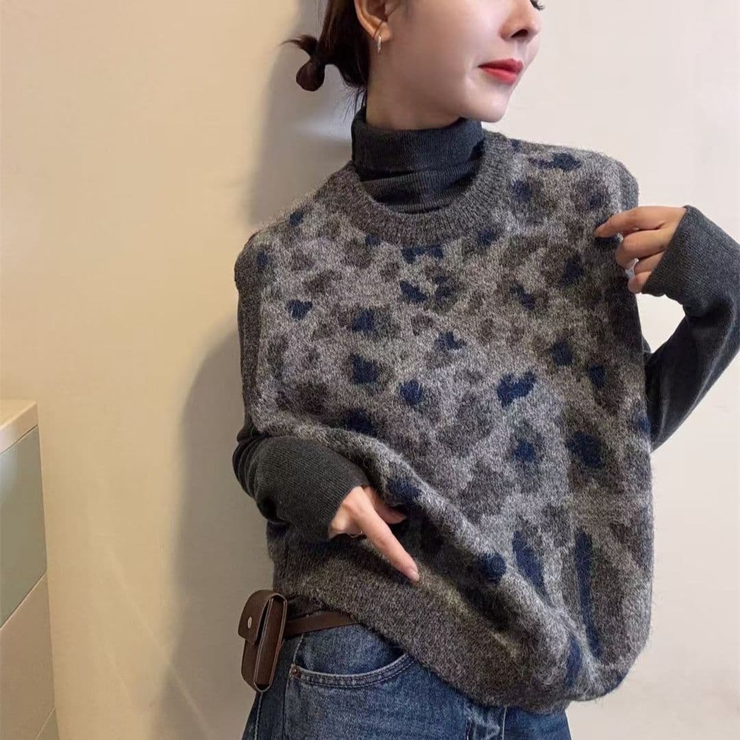 가을 겨울 의류 새로운 회색 레오파드 무늬 니트 베스트 조끼 여성 민소매 스웨터 어깨 외국 가스 스택 착용 맨위 이미지 5