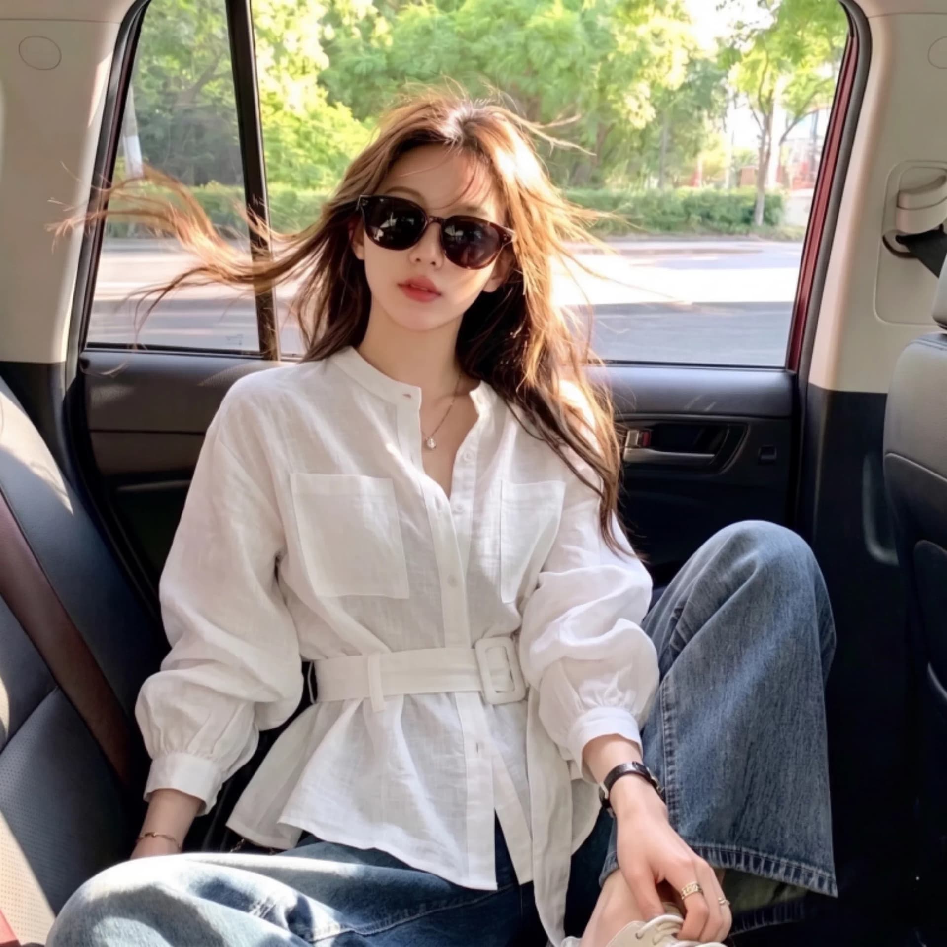 가을 의상 새로운 품격 유럽 상품 긴팔 외국 가스 루즈핏 허리 면 린넨 허리 수축 여성 셔츠 명문 여성 착용 잡아라. 의류 상세 이미지 2