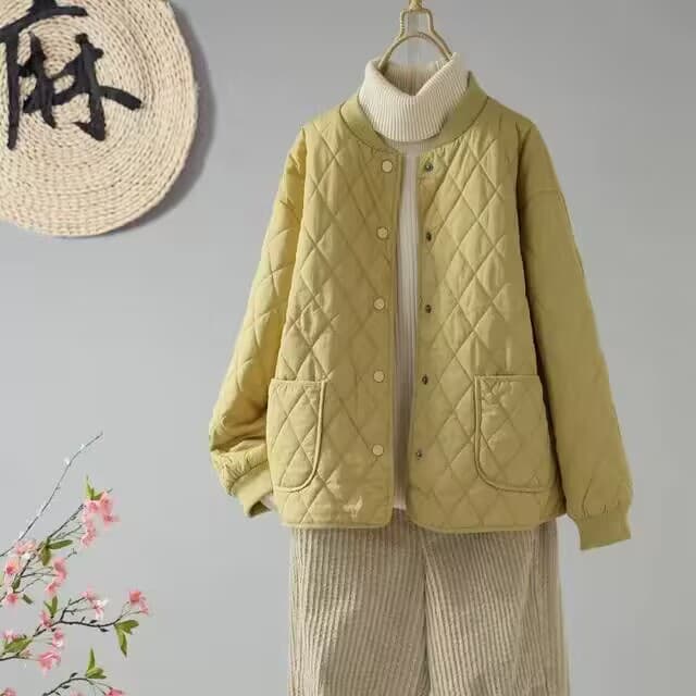 겨울 의류 새로운 레트로 라운드 넥 루즈핏 솜을 넣은 보온 면 옷 여성 의류 캐주얼 루즈핏 싱글 줄 버튼 슬림해 보이는 짧은 외투