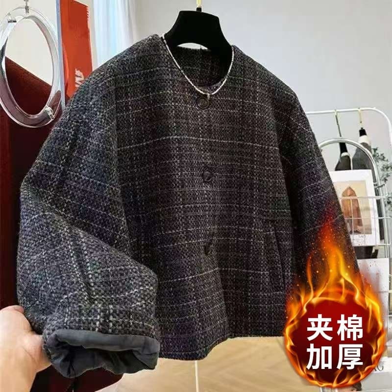 가을 겨울 의류 새로운 한 부서 트위드 쇼트 스타일 라운드 넥 모직 외투 슈퍼 잘 생긴 작은 키 모직 코트 재킷 이미지 5