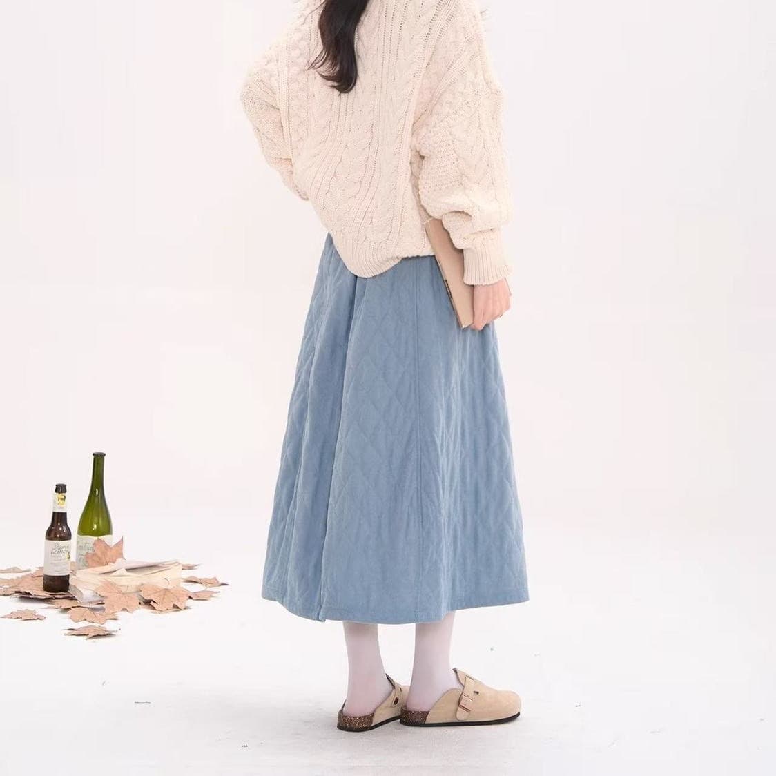 가을 겨울 의류 레트로 문예 코듀로이 객실 면 반신 스커트 여성 허리밴드 패션 다용도 한 마디 꽃밭 롱 스커트 트렌디 이미지 5