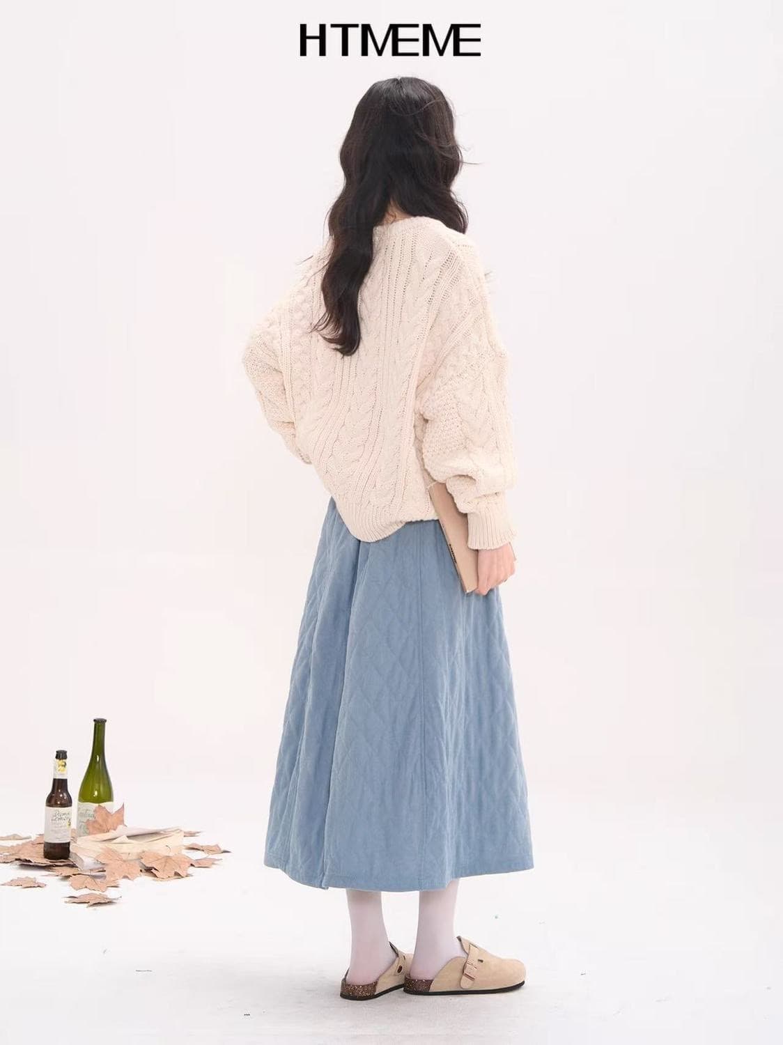 가을 겨울 의류 레트로 문예 코듀로이 객실 면 반신 스커트 여성 허리밴드 패션 다용도 한 마디 꽃밭 롱 스커트 트렌디 상세 이미지 9