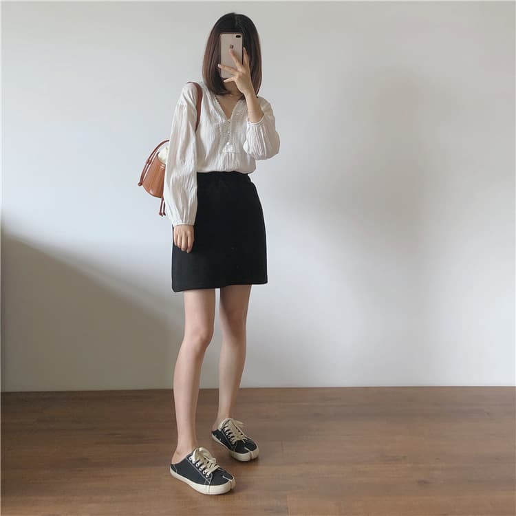 가을 의상 새로운 셔츠 디자인 센스 작은 대중 긴팔 루즈핏 자외선 차단 셔츠 프랑스식 V넥 화이트 레이스 맨위 상세 이미지 6