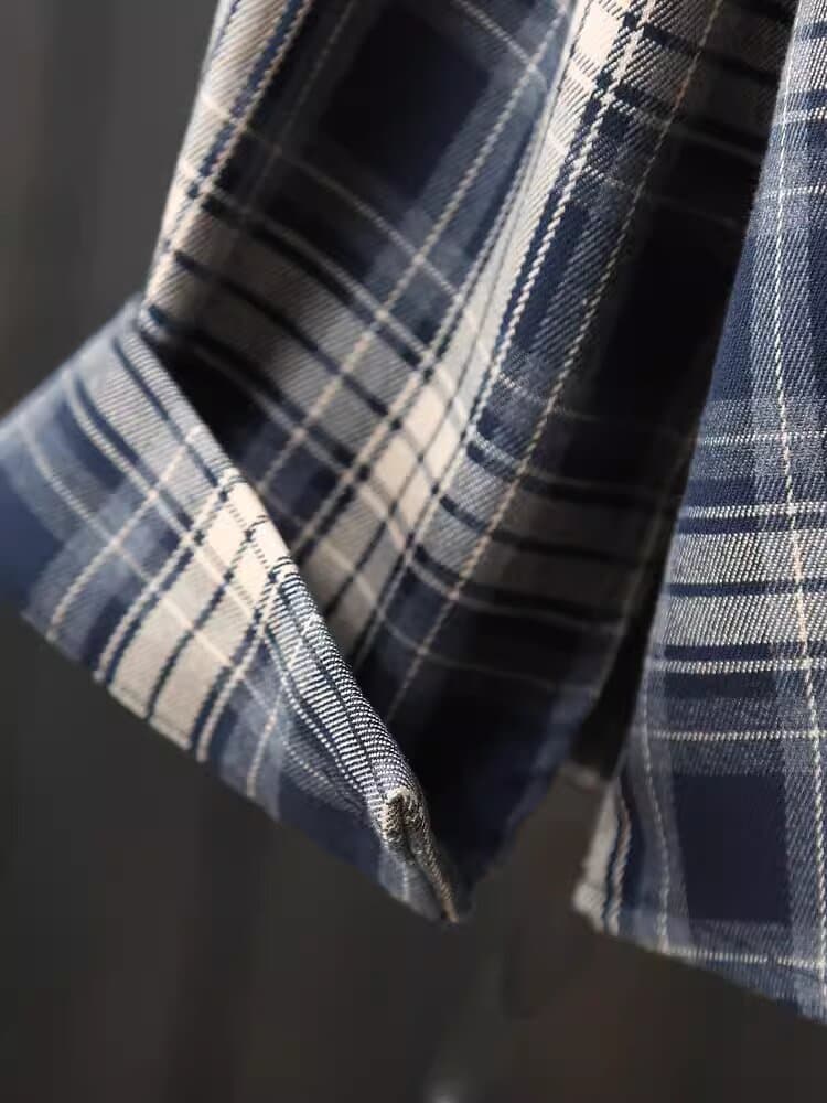 가을 의상 새로운 캐주얼 격자 무늬 셔츠 루즈핏 체크무늬 긴팔 셔츠 POLO 칼라 얇은 코트 맨위 여성 이미지 2